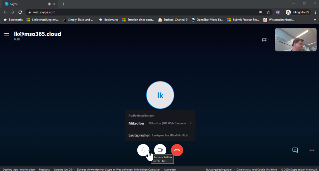 Skype Videofenster mit Videoanruf aus MS Teams