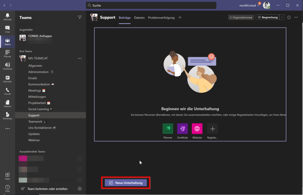 MS Teams - neue Unterhaltung Schreenshot