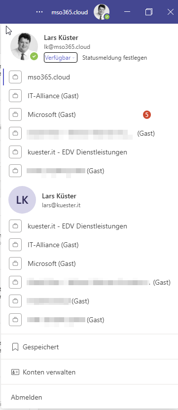 MS Teams  - mehrere Konten gleichzeitig verwenden