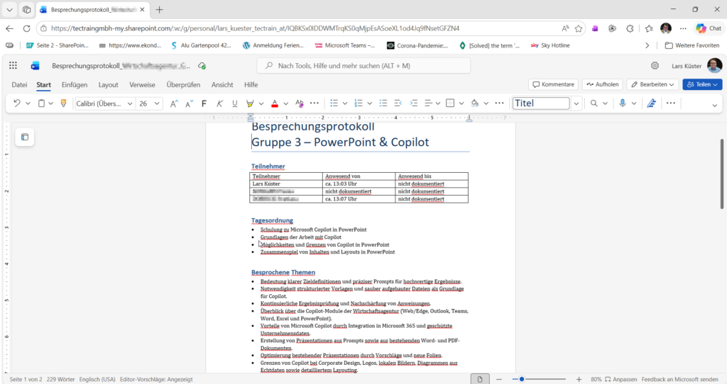 Copilot: Vom Transkript zum fertigen Besprechungsprotokoll in Word
